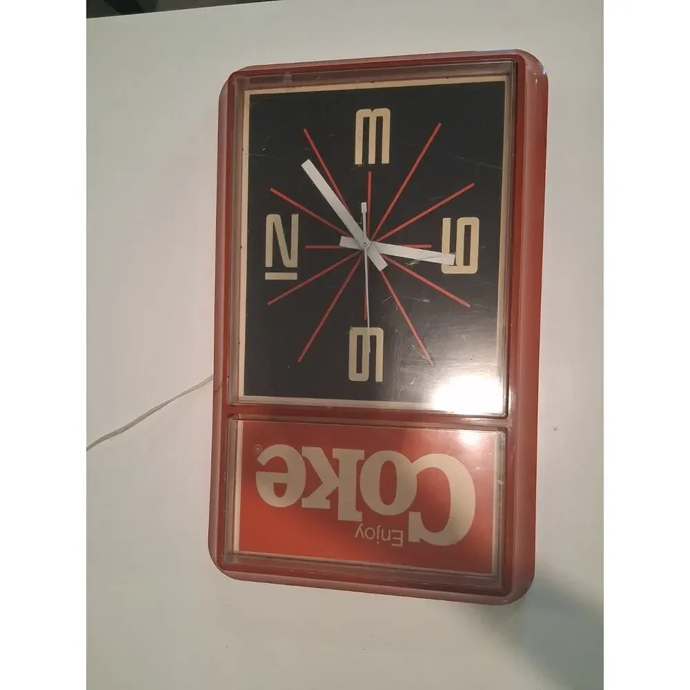 Vintage 1984 Enjoy Coke Electric Wall Clock Ridan Displays TESTED WORKING PERFEC